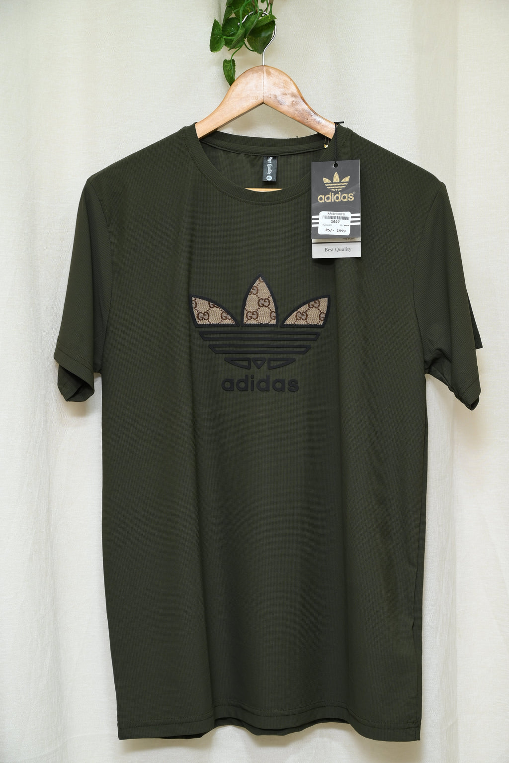 1027-Men’s Smart Fit Adidas Logo Shirt – Stretch Fabric, Round Neck, Button-Up