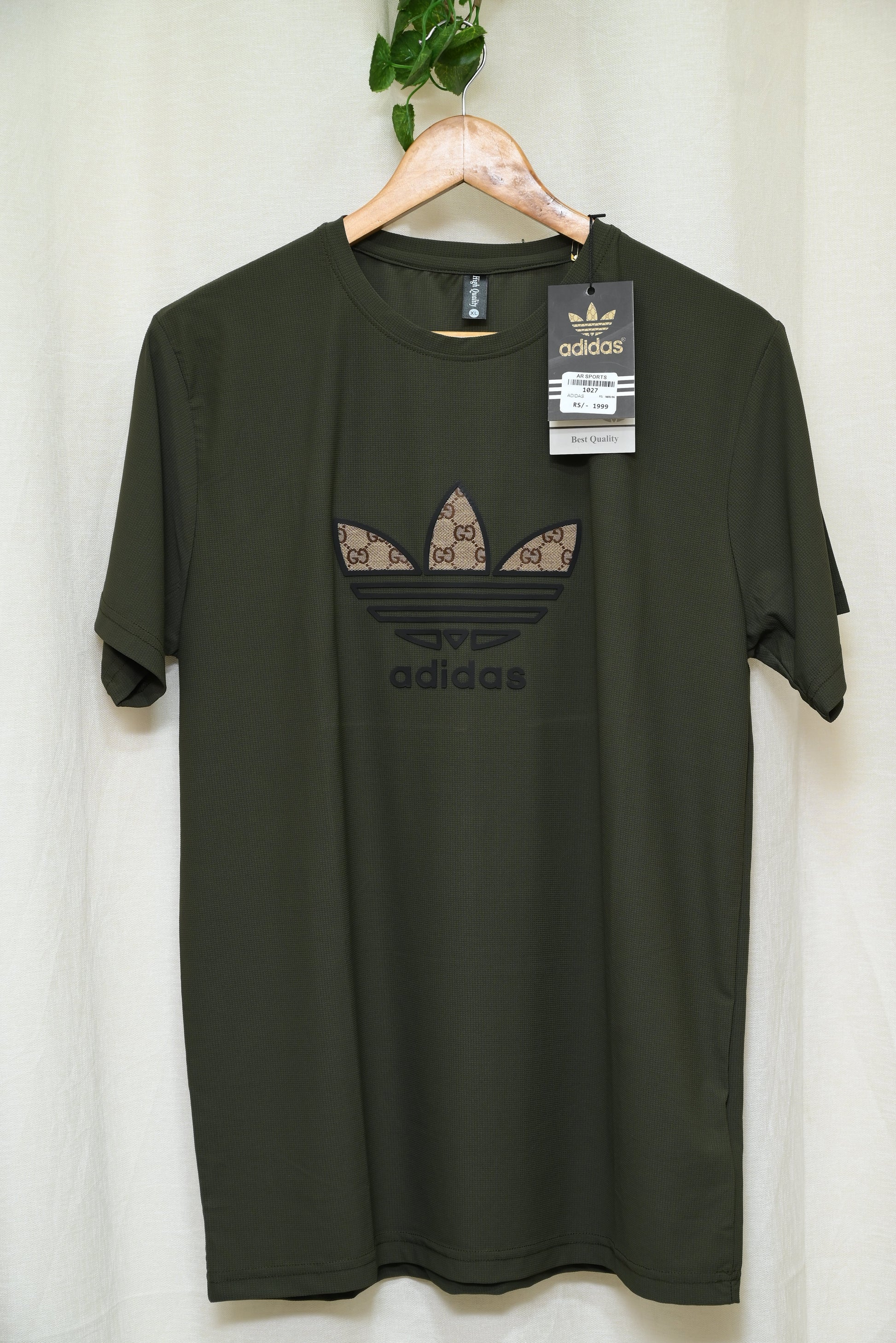 1027-Men’s Smart Fit Adidas Logo Shirt – Stretch Fabric, Round Neck, Button-Up