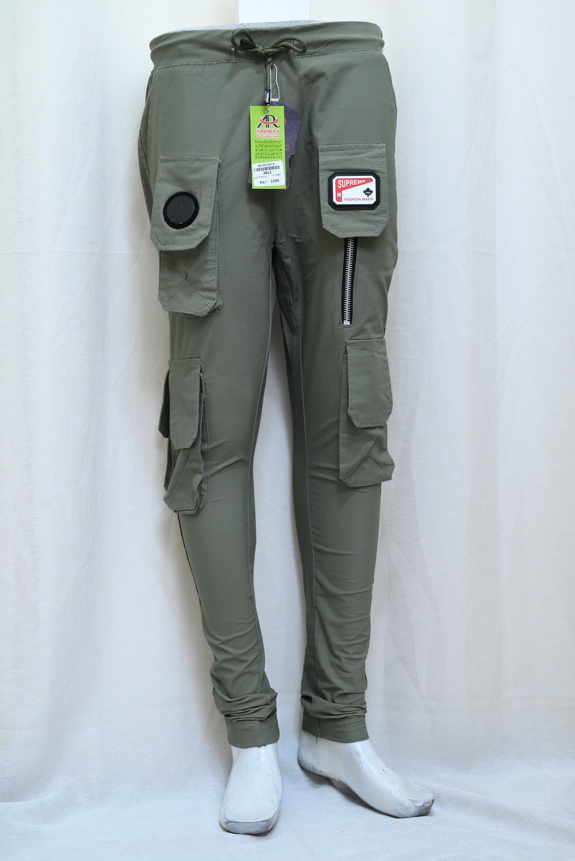 3012-Slim Fit Casual Cargo Trousers – Cotton Rich, Six Functional Pockets