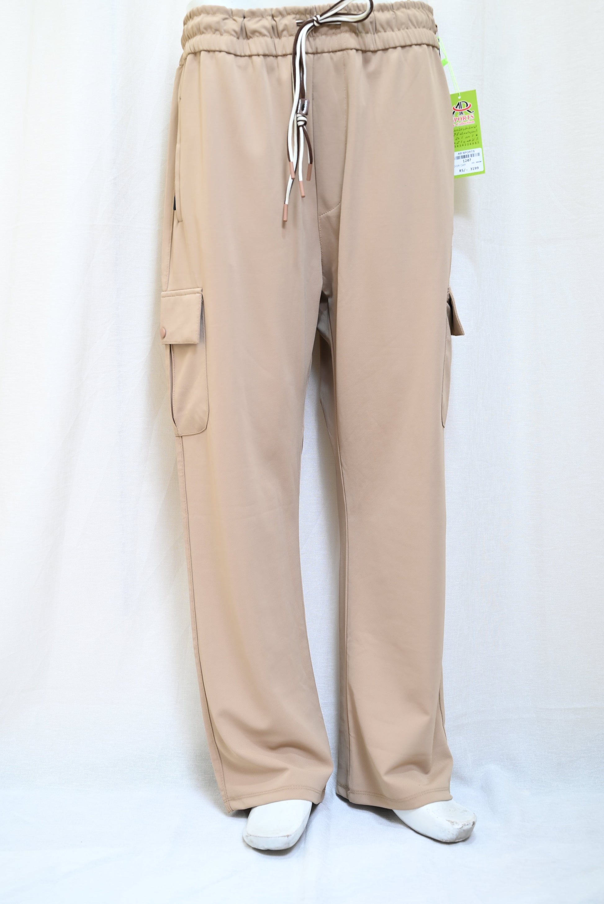 1207-Slim Fit Cotton Cargo Trousers – Button Closure, Dry Fit Fabric