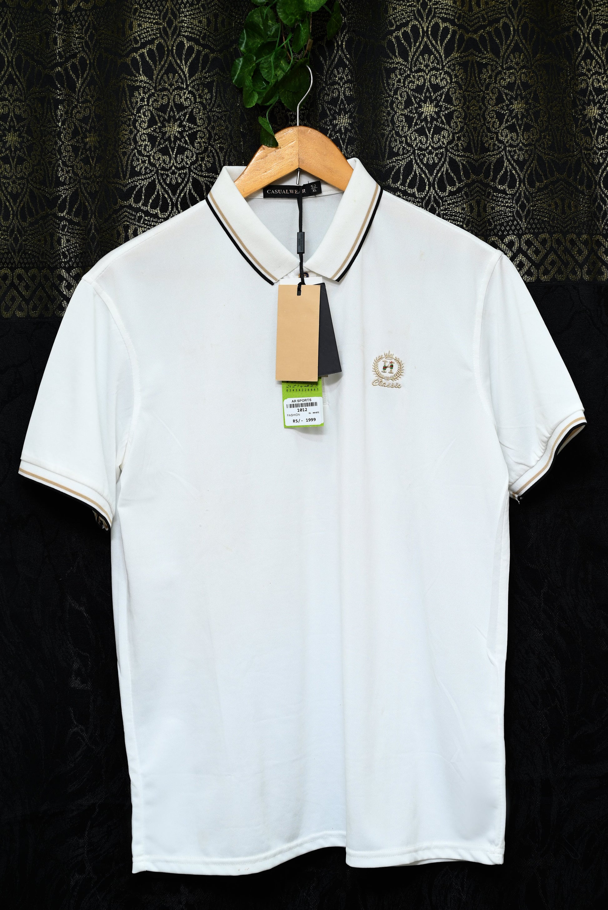 1012-Men’s Custom Fit Cotton Shirt with Rib Collar & Subtle Logo Embroidery