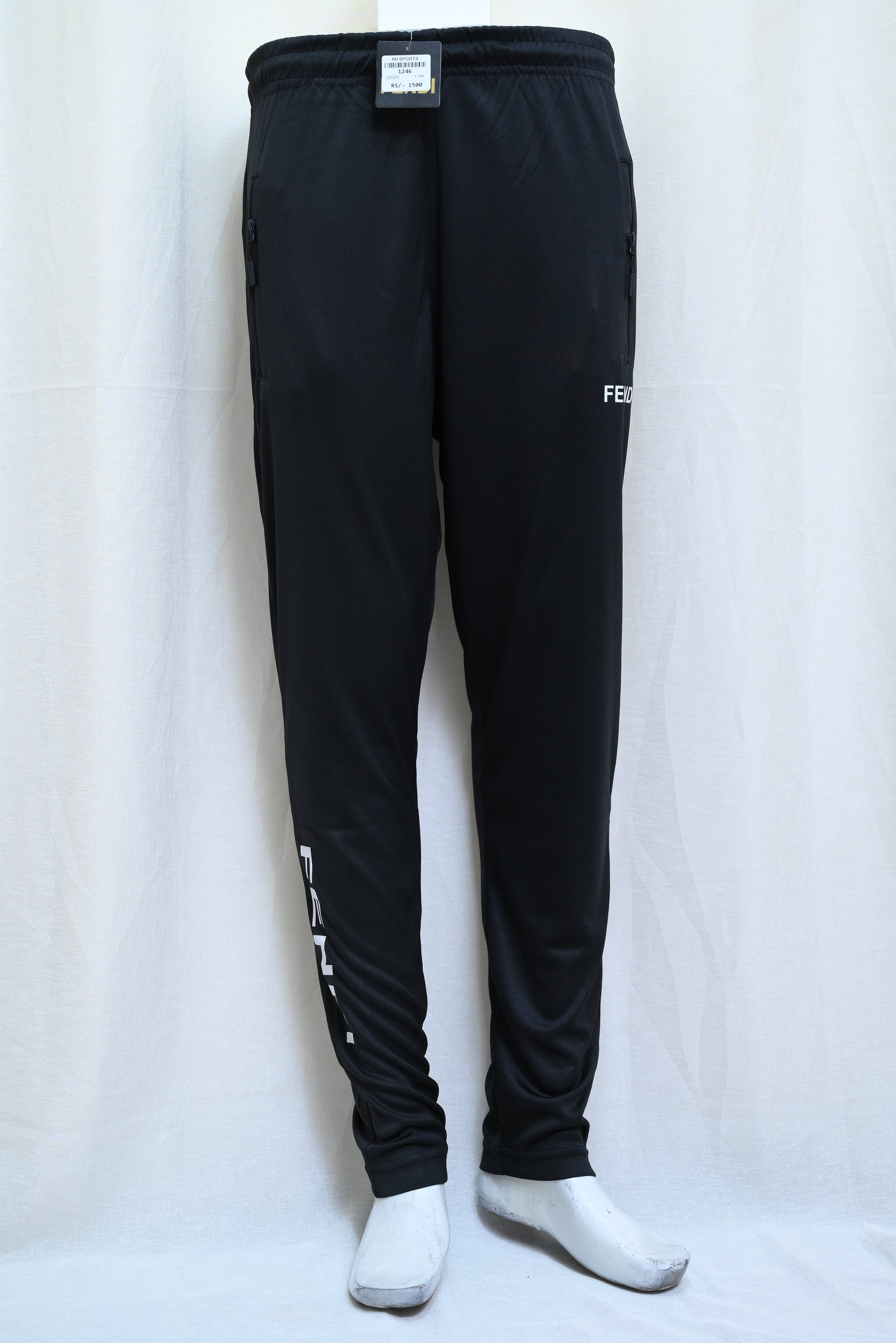 1246-Regular Slim Fit Pants in Fine Interlock Fabric with Zip Pockets