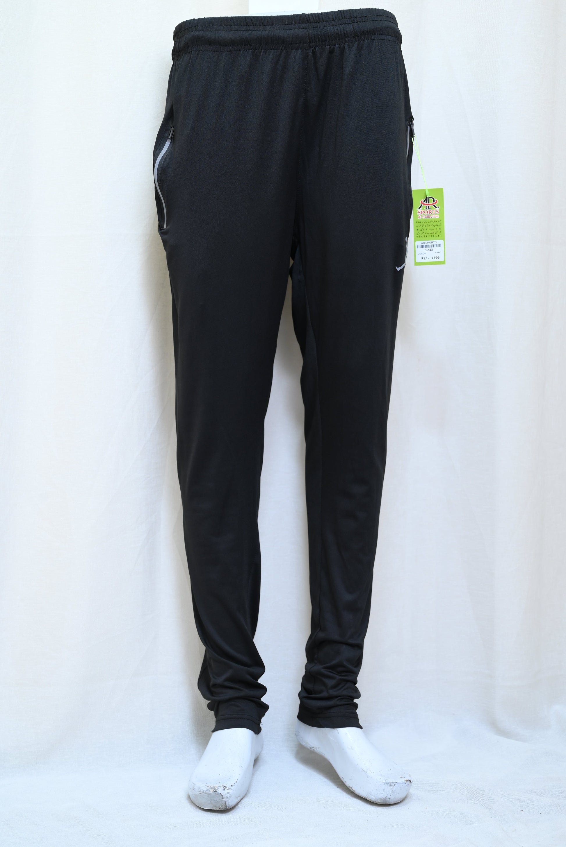 1242-Stretchable Lycra Pants – Slim Fit, Elastic Waist & Functional Zip Pockets