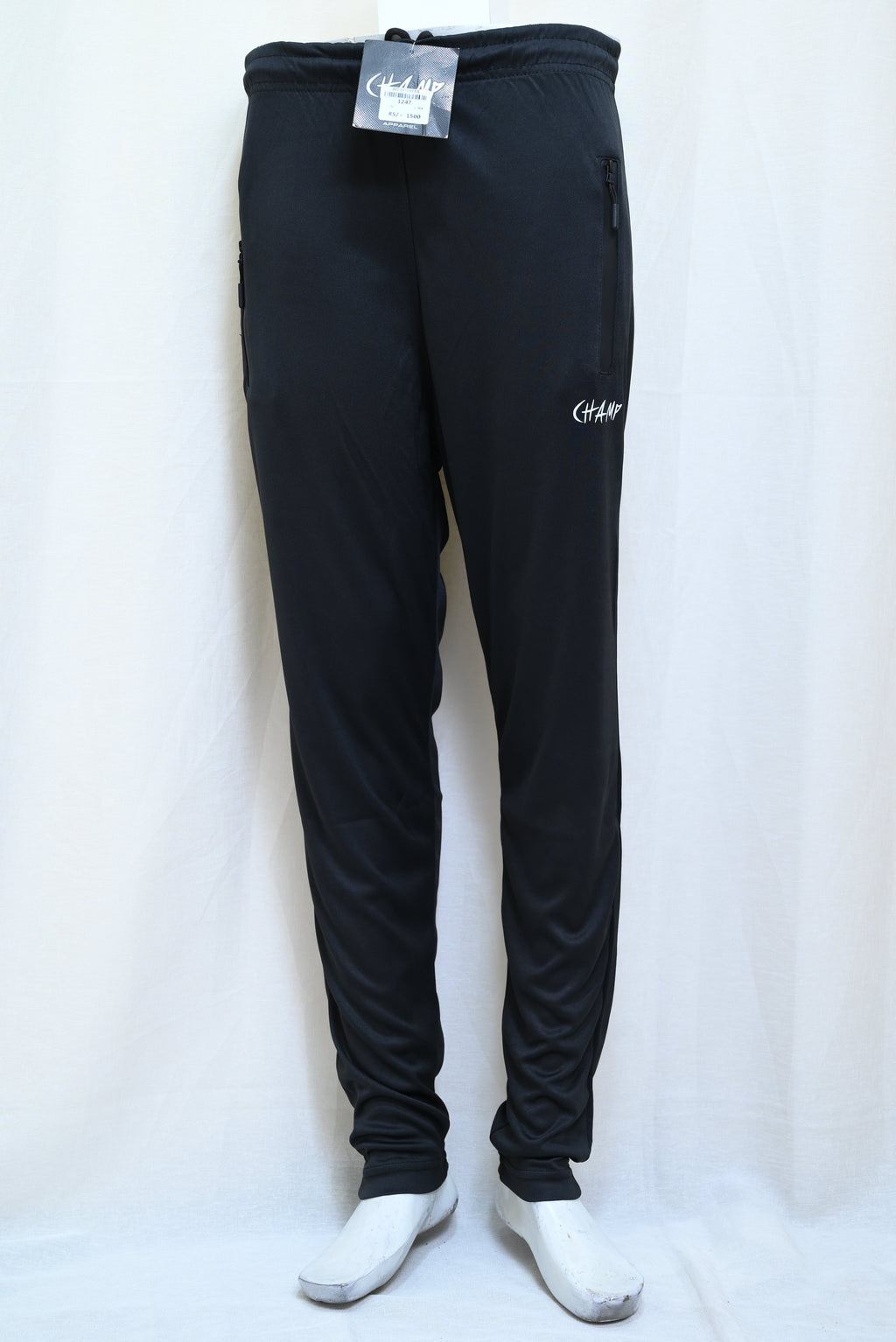 1247-Stylish Fine Interlock Pants – Slim Fit with Elastic Waist & Zip Pockets