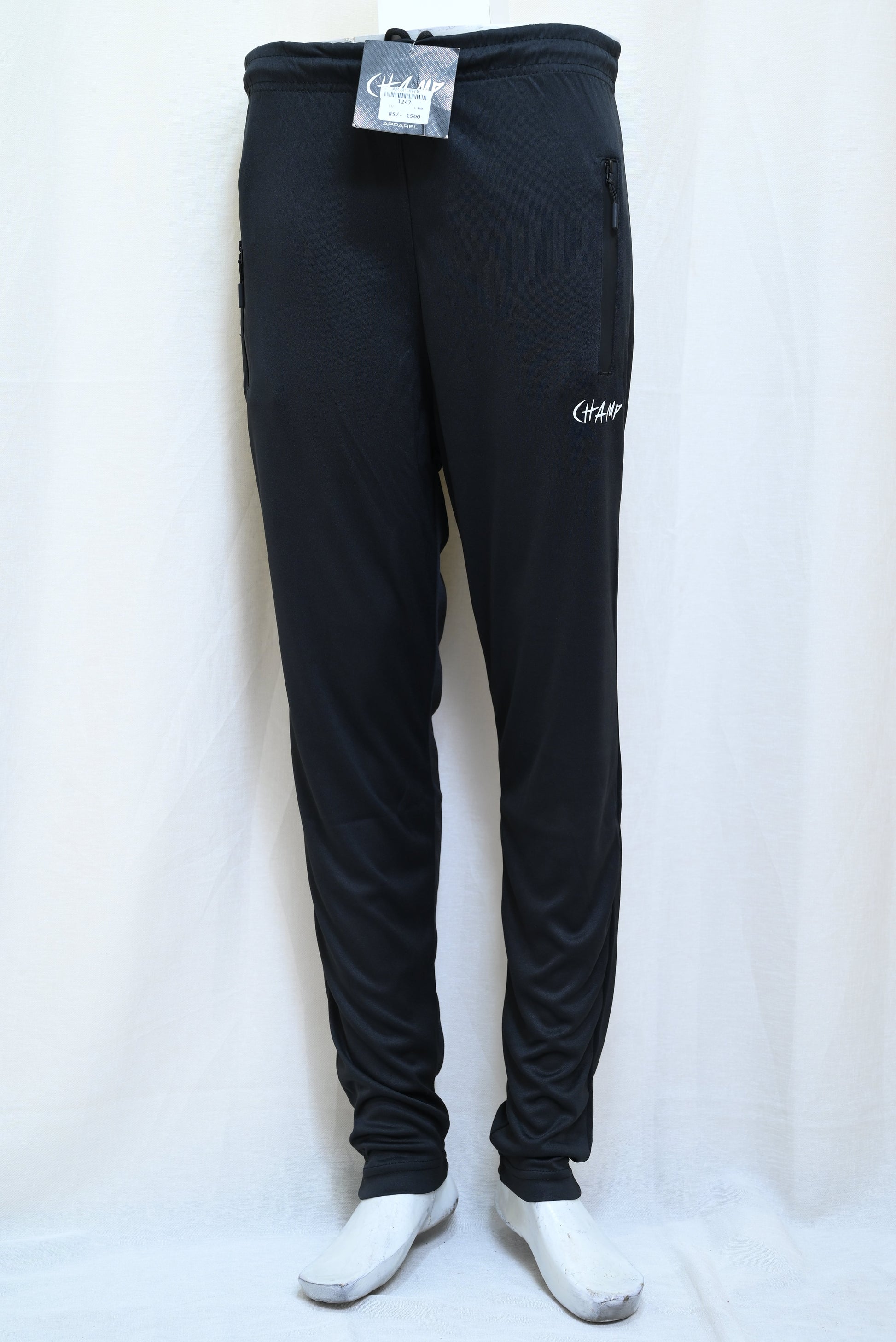 1247-Stylish Fine Interlock Pants – Slim Fit with Elastic Waist & Zip Pockets