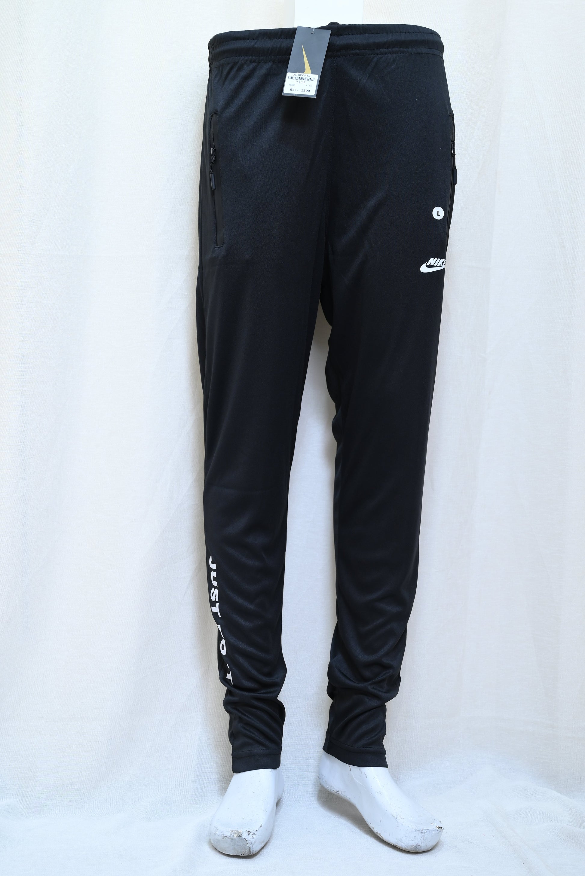 1244-Stylish Fine Interlock Pants – Slim Fit with Elastic Waist & Zip Pockets