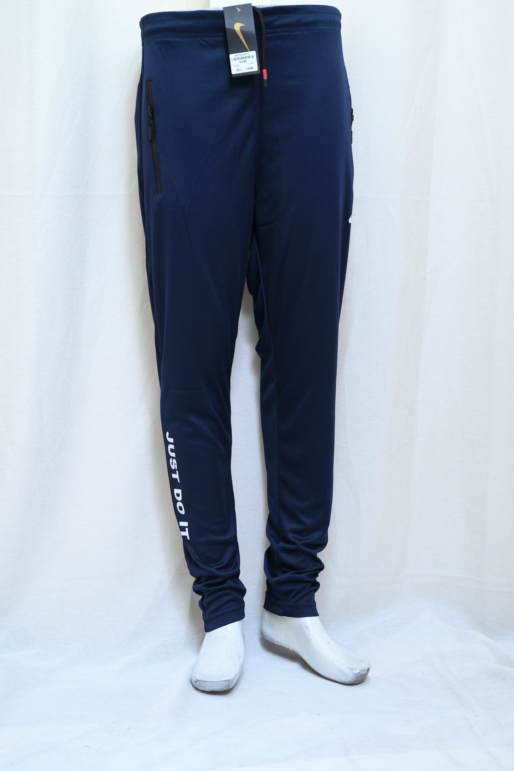 1244-Stylish Fine Interlock Pants – Slim Fit with Elastic Waist & Zip Pockets