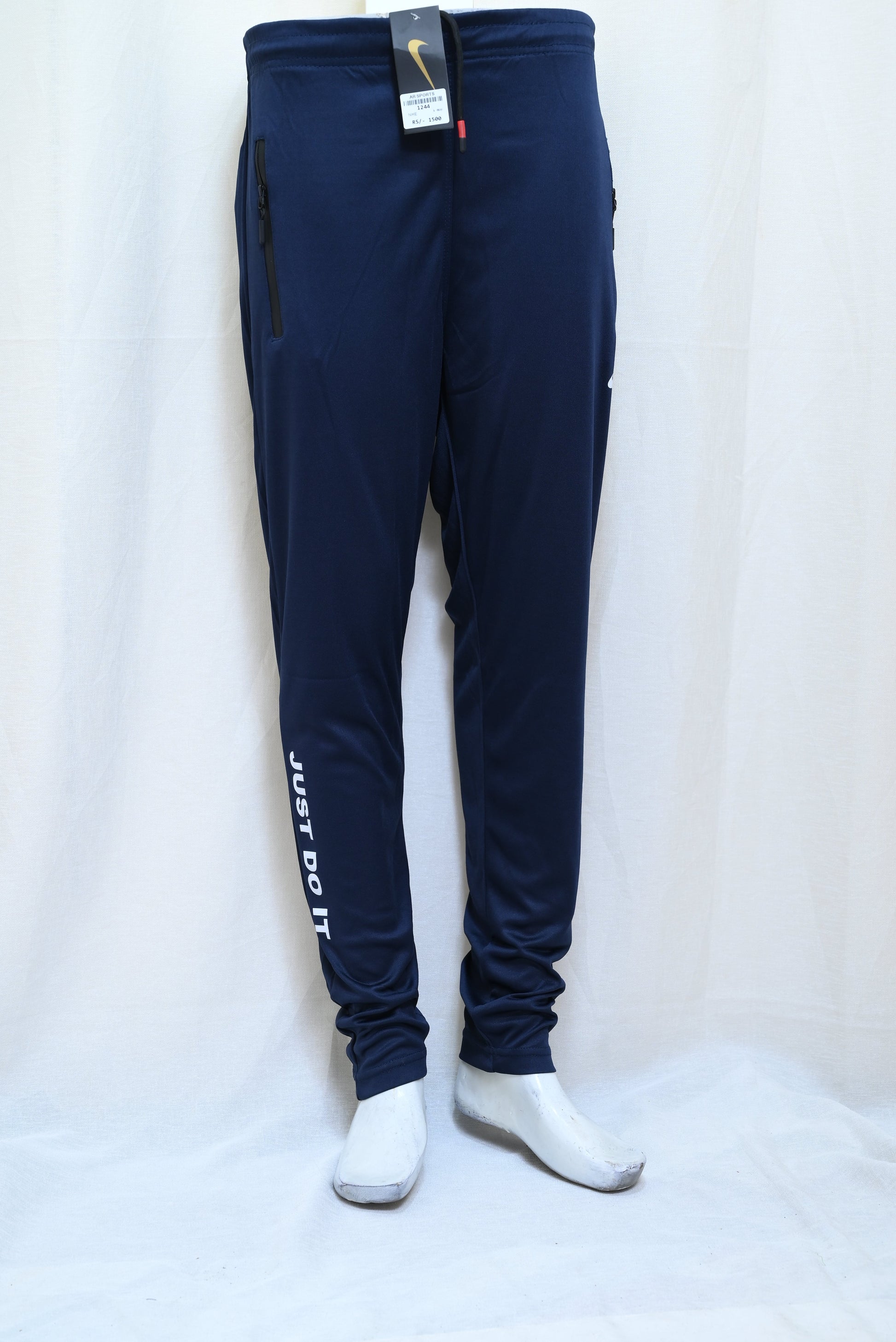 1244-Stylish Fine Interlock Pants – Slim Fit with Elastic Waist & Zip Pockets