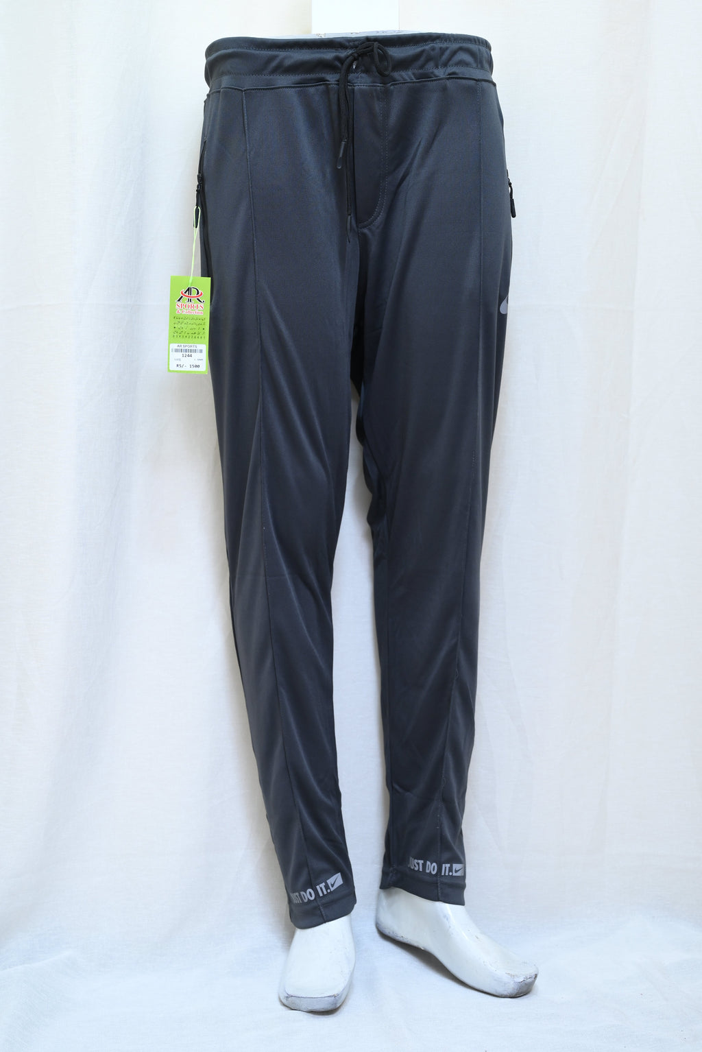 1244-Stylish Fine Interlock Pants – Slim Fit with Elastic Waist & Zip Pockets