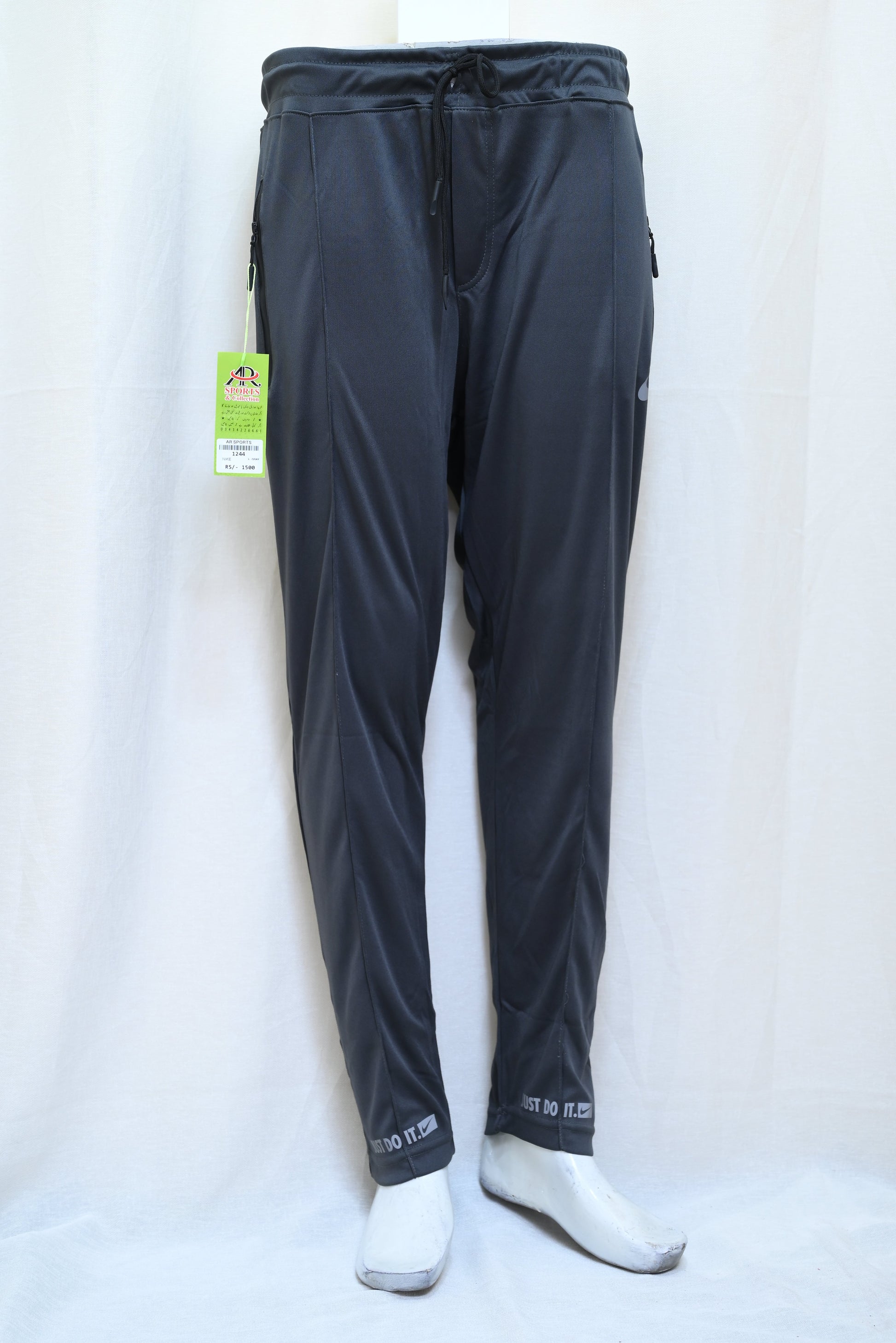 1244-Stylish Fine Interlock Pants – Slim Fit with Elastic Waist & Zip Pockets